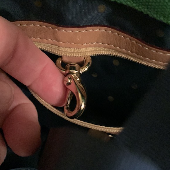 Kate Spade ♠️ BABY tote in green and navy blue cotton canvas EUC - Picture 5 of 14